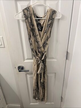 Snake-Print Wrap Dress in Beige